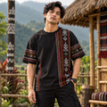 Mizoram Mizo Tribal Textile Art Black Oversized T-Shirt