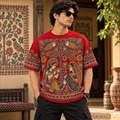 Madhubani Folk Art Red Oversized T-Shirt
